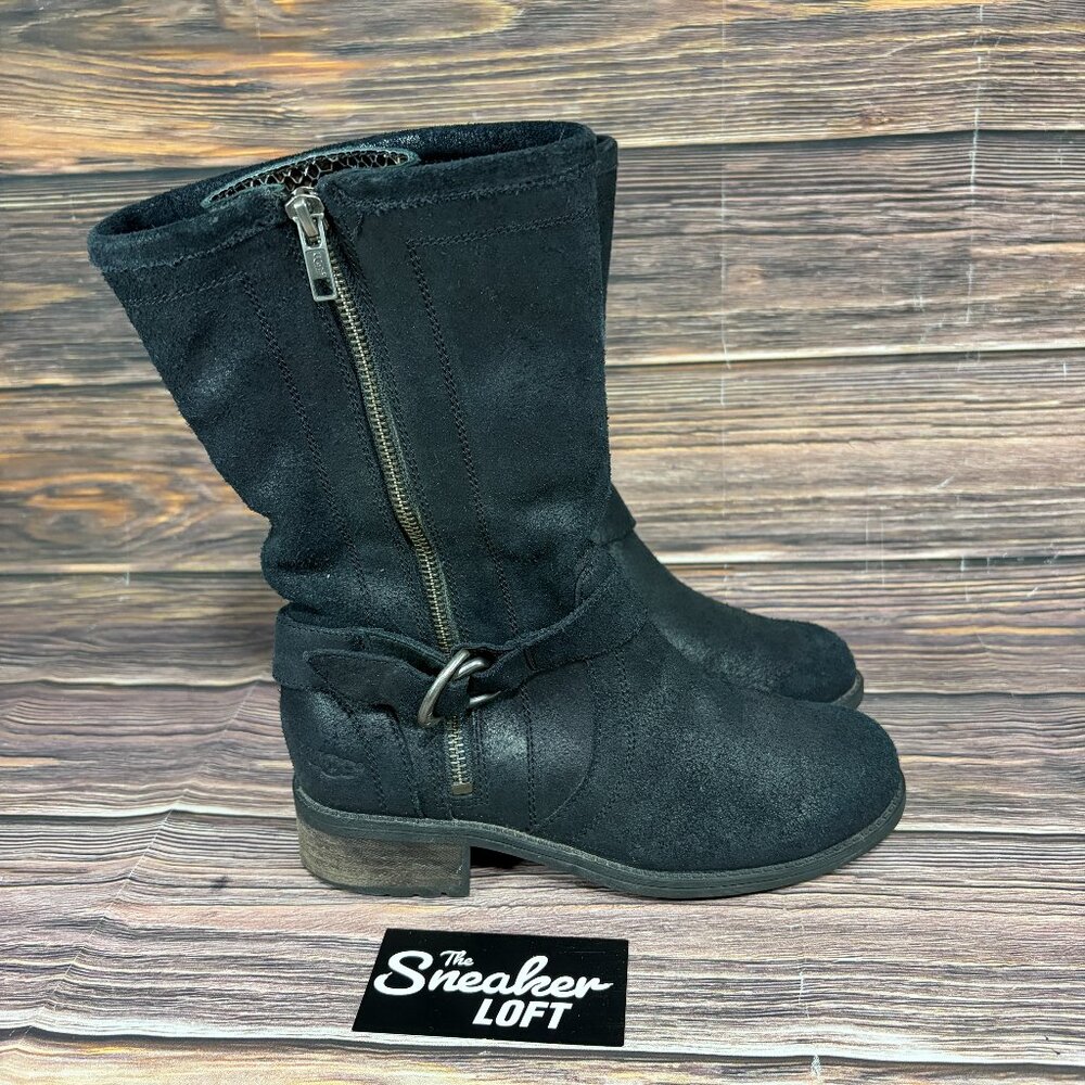 Ugg Women's Silva Moto‎ Buckle Black Biker Boots Size 6